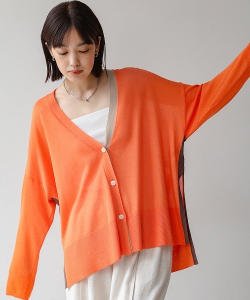 Bou Jeloud（ブージュルード）の「配色シアーカーディガン（カーディガン/ボレロ・レディース・オフホワイト/ブルー/オレンジ・FREE）」の3枚目の写真