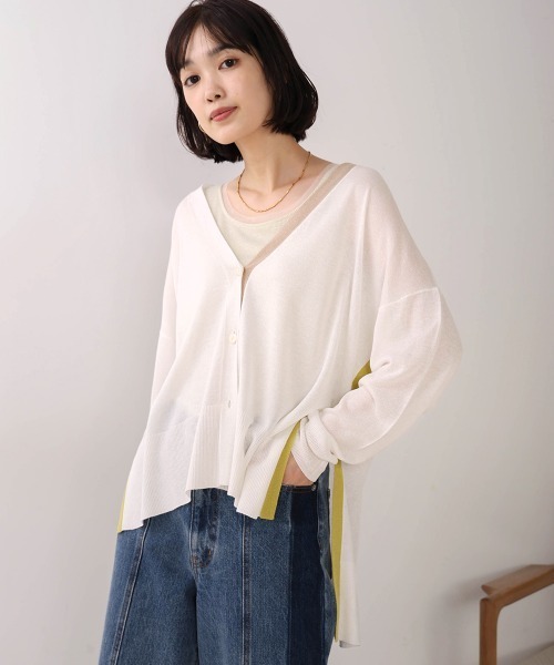 Bou Jeloud（ブージュルード）の「配色シアーカーディガン（カーディガン/ボレロ・レディース・オフホワイト/ブルー/オレンジ・FREE）」の4枚目の写真