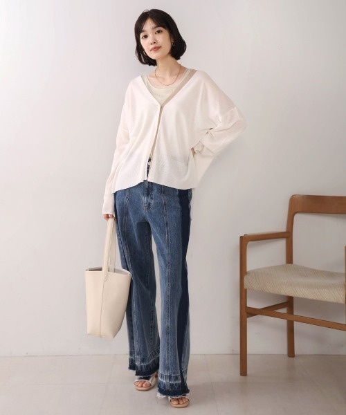 Bou Jeloud（ブージュルード）の「配色シアーカーディガン（カーディガン/ボレロ・レディース・オフホワイト/ブルー/オレンジ・FREE）」の5枚目の写真