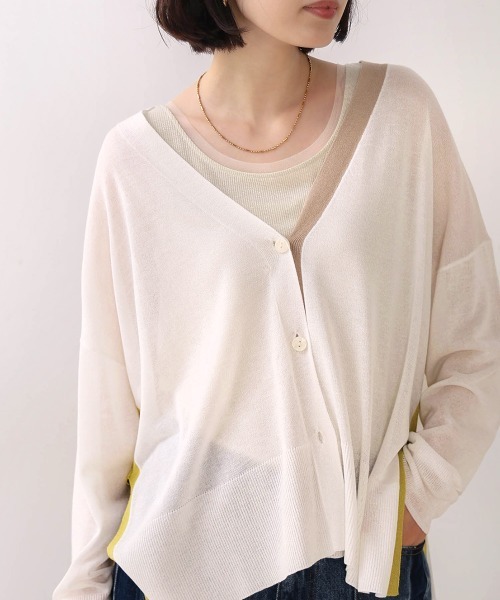 Bou Jeloud（ブージュルード）の「配色シアーカーディガン（カーディガン/ボレロ・レディース・オフホワイト/ブルー/オレンジ・FREE）」の6枚目の写真