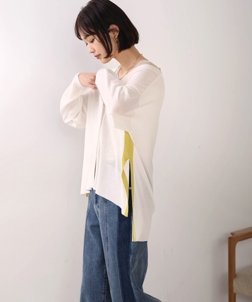 Bou Jeloud（ブージュルード）の「配色シアーカーディガン（カーディガン/ボレロ・レディース・オフホワイト/ブルー/オレンジ・FREE）」の9枚目の写真