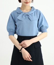 ボウタイ5分袖ニットプルオーバー/F&A/fint