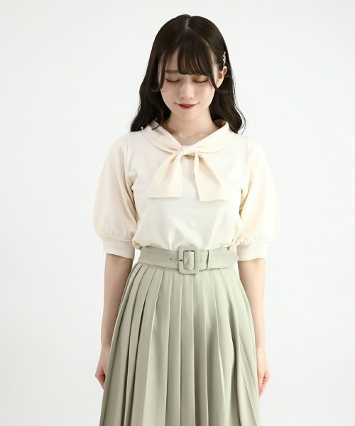 F i.n.t(フィント)の「ボウタイ5分袖ニットプルオーバー/F&A/fint(ニット/セーター・レディース・オフホワイト/ライトブルー・FREE)」の12枚目の写真