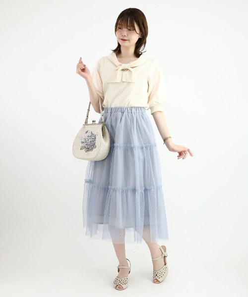 F i.n.t(フィント)の「ボウタイ5分袖ニットプルオーバー/F&A/fint(ニット/セーター・レディース・オフホワイト/ライトブルー・FREE)」の4枚目の写真