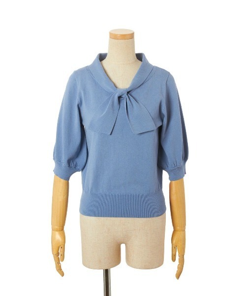 F i.n.t(フィント)の「ボウタイ5分袖ニットプルオーバー/F&A/fint(ニット/セーター・レディース・オフホワイト/ライトブルー・FREE)」の13枚目の写真