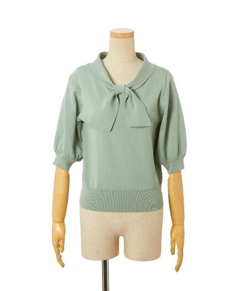 F i.n.t(フィント)の「ボウタイ5分袖ニットプルオーバー/F&A/fint(ニット/セーター・レディース・オフホワイト/ライトブルー・FREE)」の14枚目の写真