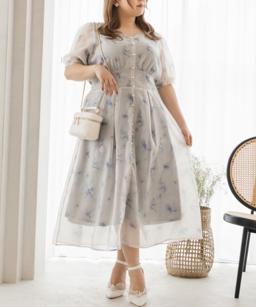 CLETTE（クレット）の「シアー花柄ワンピース（ワンピース・レディース・ブルー/ベージュ・LL/3L/4L）」の2枚目の写真