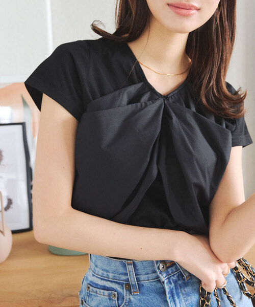 KOBE LETTUCE(コウベレタス)の「ビスチェレイヤード風トップス(Tシャツ/カットソー・レディース・ブラック/オフホワイト・M)」の1枚目の写真