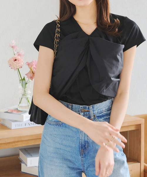 KOBE LETTUCE(コウベレタス)の「ビスチェレイヤード風トップス(Tシャツ/カットソー・レディース・ブラック/オフホワイト・M)」の8枚目の写真