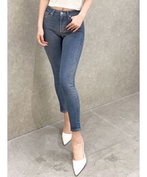 ミドルウエストラメスキニーデニムパンツ