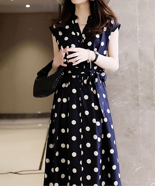 gossip!ロサンゼルス(ゴシップロサンゼルス)の「Vネックドットワンピース(ワンピース・レディース・ネイビー・M/S/L)」の4枚目の写真