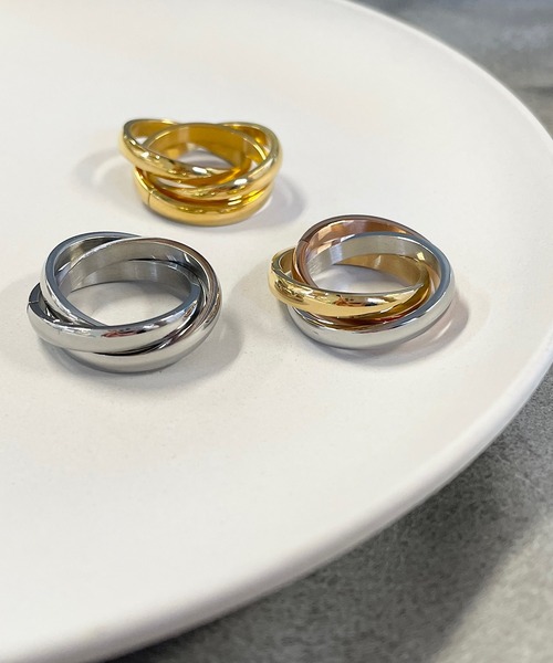 PARKS TOKYO SELECT(パークストウキョウセレクト)の「金属アレルギー対応 サージカルステンレス/316L トリプルクロス(3連)リング(リング・レディース・ゴールド/ゴールド系その他/シルバー・7号/10号/12号/15号)」の10枚目の写真
