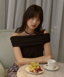 GIUNON | flower tie set off shoulder / フラワータイセットオフショルダー(Tシャツ/カットソー)