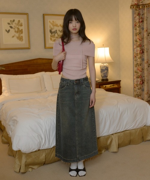 GIUNON（ジウノン）の「flower tie set off shoulder / フラワータイセットオフショルダー（Tシャツ/カットソー・レディース・ブラック/ピンク/アイボリー・FREE）」の5枚目の写真