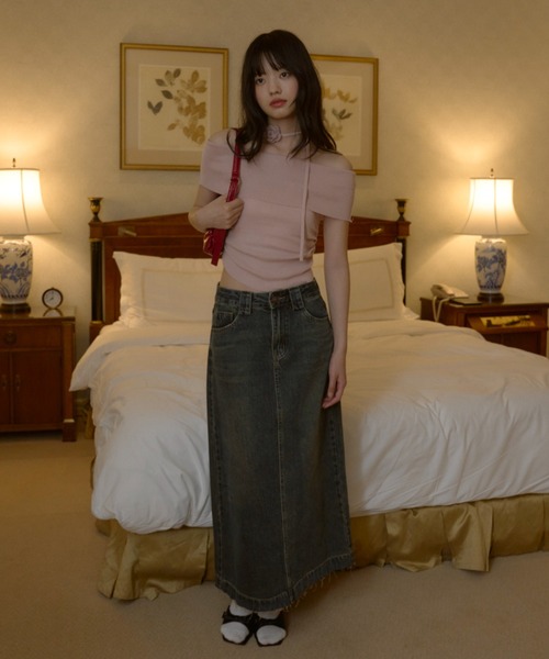 GIUNON（ジウノン）の「flower tie set off shoulder / フラワータイセットオフショルダー（Tシャツ/カットソー・レディース・ブラック/ピンク/アイボリー・FREE）」の7枚目の写真