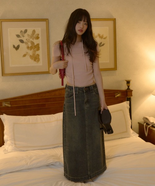 GIUNON（ジウノン）の「flower tie set off shoulder / フラワータイセットオフショルダー（Tシャツ/カットソー・レディース・ブラック/ピンク/アイボリー・FREE）」の9枚目の写真