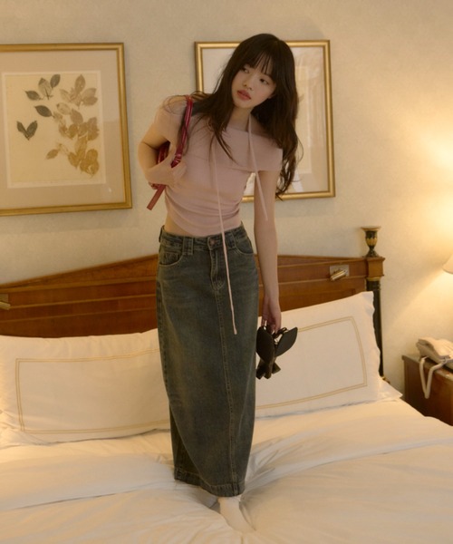 GIUNON（ジウノン）の「flower tie set off shoulder / フラワータイセットオフショルダー（Tシャツ/カットソー・レディース・ブラック/ピンク/アイボリー・FREE）」の11枚目の写真