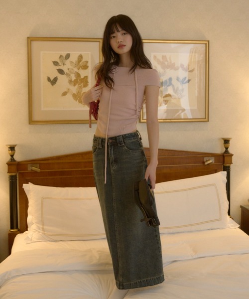 GIUNON（ジウノン）の「flower tie set off shoulder / フラワータイセットオフショルダー（Tシャツ/カットソー・レディース・ブラック/ピンク/アイボリー・FREE）」の12枚目の写真