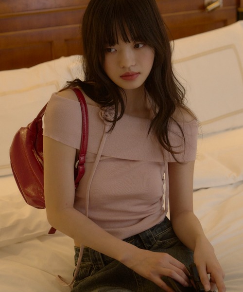 GIUNON（ジウノン）の「flower tie set off shoulder / フラワータイセットオフショルダー（Tシャツ/カットソー・レディース・ブラック/ピンク/アイボリー・FREE）」の16枚目の写真