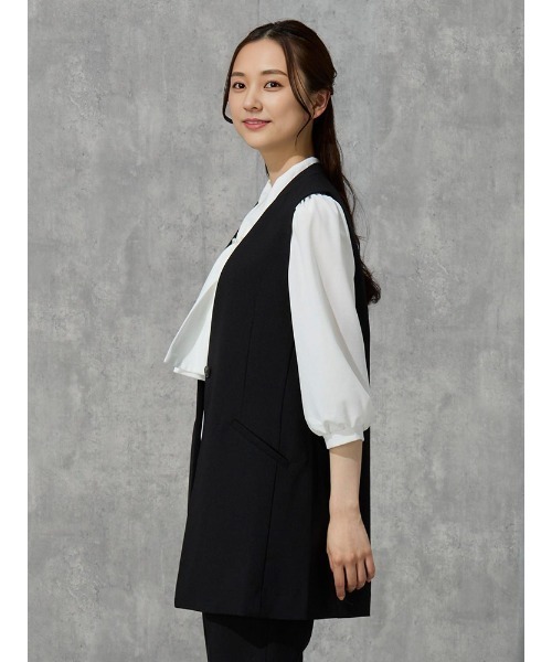 Perfect Suit FActory（パーフェクトスーツファクトリー）の「麻調メッシュ　ジレ　カーキ/ブラック（ベスト・レディース・ブラック/カーキ・M/S）」の9枚目の写真