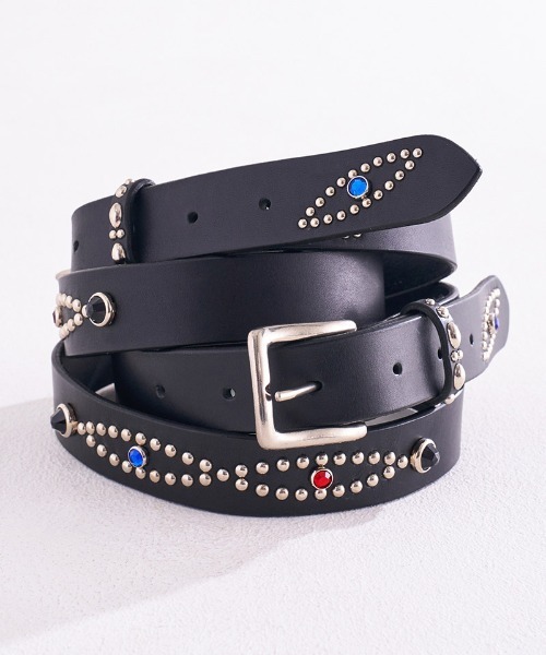 EFFECTEN（エフェクテン）の「mko12078-UTILITY Studs Leather Belt ベルト（ベルト・メンズ・ブラック・2/3）」の2枚目の写真