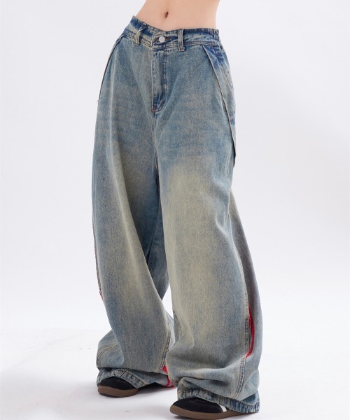 トリプルラインワイドジーンズ（デニムパンツ）｜mushwear