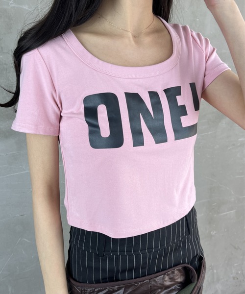 tolene(トレネ)の「華奢見えプリント半袖Tシャツ(Tシャツ/カットソー・レディース・グリーン/ブラック/ピンク/ホワイト・FREE)」の4枚目の写真