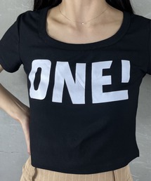 華奢見えプリント半袖Tシャツ