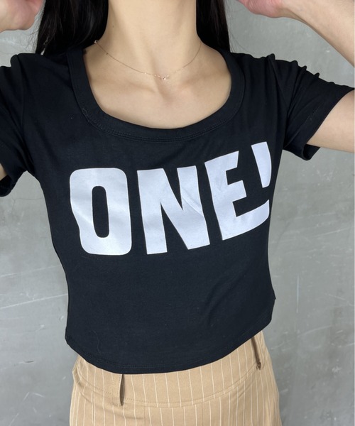 tolene(トレネ)の「華奢見えプリント半袖Tシャツ(Tシャツ/カットソー・レディース・グリーン/ブラック/ピンク/ホワイト・FREE)」の12枚目の写真