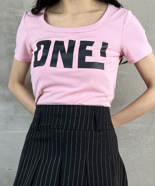 tolene(トレネ)の「華奢見えプリント半袖Tシャツ(Tシャツ/カットソー・レディース・グリーン/ブラック/ピンク/ホワイト・FREE)」の9枚目の写真