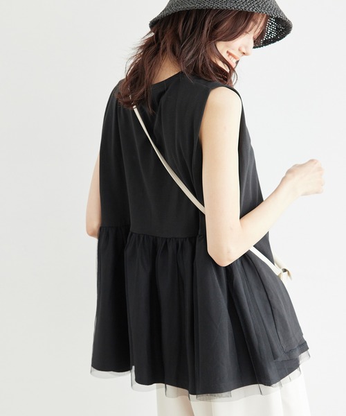 ROPE' PICNIC（ロペピクニック）の「チュール切替トップス（Tシャツ/カットソー・レディース・キナリ/サックスブルー/ブラック・38）」の2枚目の写真