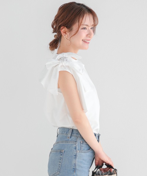 Fit more(フィットモア)の「ショルダーリボンノースリーブ(Tシャツ/カットソー・レディース・ピンク/パープル/ホワイト・FREE)」の8枚目の写真