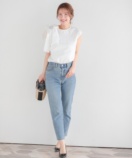 Fit more(フィットモア)の「ショルダーリボンノースリーブ(Tシャツ/カットソー・レディース・ピンク/パープル/ホワイト・FREE)」の9枚目の写真