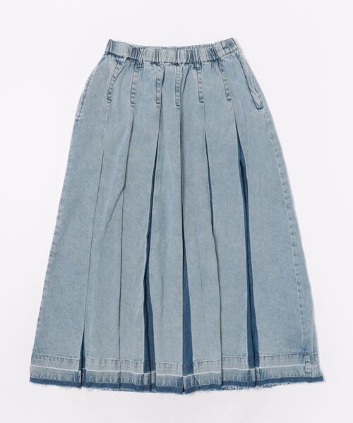 DOUBLE NAME（ダブルネーム）の「ジア刷り加工デニムプリーツスカート（デニムスカート・レディース・ブルー/グレー・FREE）」の11枚目の写真