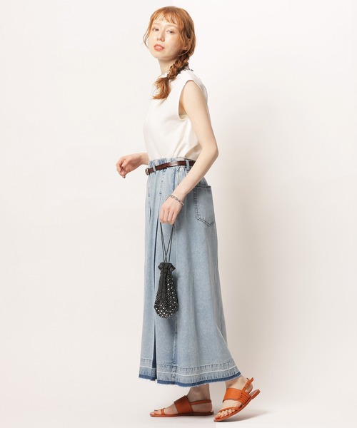 DOUBLE NAME（ダブルネーム）の「ジア刷り加工デニムプリーツスカート（デニムスカート・レディース・ブルー/グレー・FREE）」の8枚目の写真