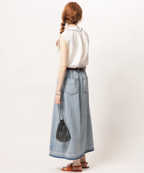 DOUBLE NAME（ダブルネーム）の「ジア刷り加工デニムプリーツスカート（デニムスカート・レディース・ブルー/グレー・FREE）」の9枚目の写真