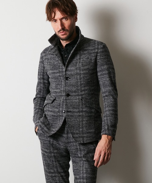 HIDEAWAYS NICOLE（ハイダウェイニコル）の「ラッセルジャカードボンディングジャケット（テーラードジャケット・メンズ・ネイビー/チェック/ブラック×ホワイト/グレー・MEDIUM/LARGE/X-LARGE）」の4枚目の写真