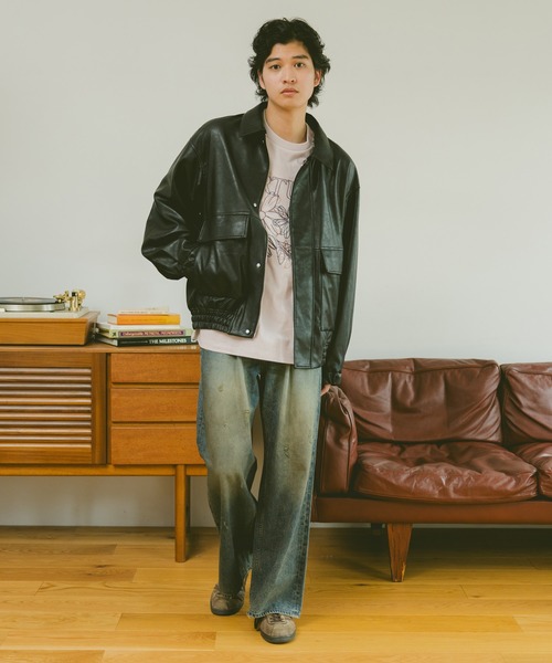 レイジブルー　シンセティックレザー　トラックジャケット　М　ブラック RAGEBLUE ブルゾン アウター Synthetic leather track jacket