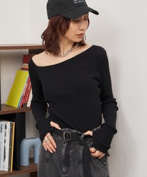 アシメワンショルダーリブニット