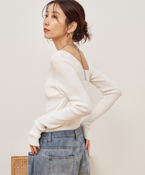 Auntie Rosa Holiday(アンティローザホリデー)の「アシメワンショルダーリブニット(ニット/セーター・レディース・ブルー/アイボリー/ブラック・FREE)」の19枚目の写真