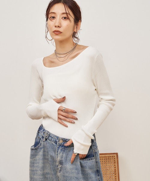 Auntie Rosa Holiday(アンティローザホリデー)の「アシメワンショルダーリブニット(ニット/セーター・レディース・ブルー/アイボリー/ブラック・FREE)」の16枚目の写真