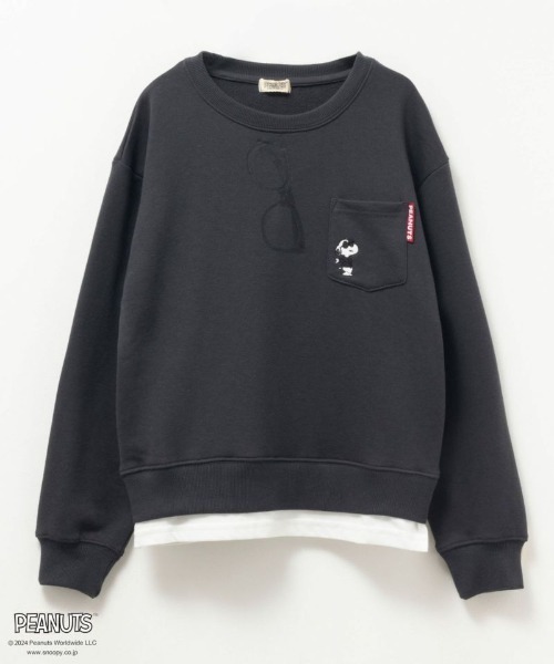 PEANUTS/スヌーピー 】裏毛レイヤードポケット付きトレーナー