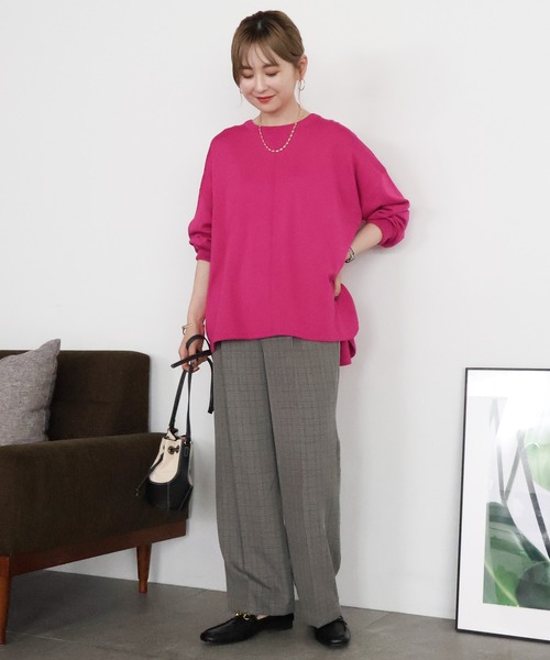 AMERICAN HOLIC（アメリカンホリック）の「センターシームラウンドニットプルオーバー（ニット/セーター・レディース・ピンク/ブルーグリーン/ブラック/ブルー/チャコールグレー・L/M）」の7枚目の写真