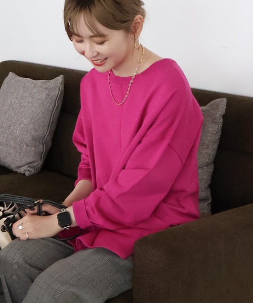 AMERICAN HOLIC（アメリカンホリック）の「センターシームラウンドニットプルオーバー（ニット/セーター・レディース・ピンク/ブルーグリーン/ブラック/ブルー/チャコールグレー・L/M）」の6枚目の写真