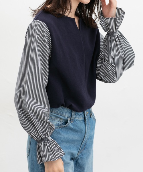 Honeys（ハニーズ）の「キーネックトップス（Tシャツ/カットソー・レディース・ブラック/ネイビー/キャメル/アイボリー・S/M/L/LL/3L）」の3枚目の写真