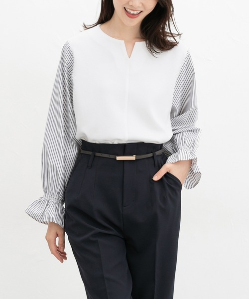 Honeys（ハニーズ）の「キーネックトップス（Tシャツ/カットソー・レディース・ブラック/ネイビー/キャメル/アイボリー・S/M/L/LL/3L）」の2枚目の写真