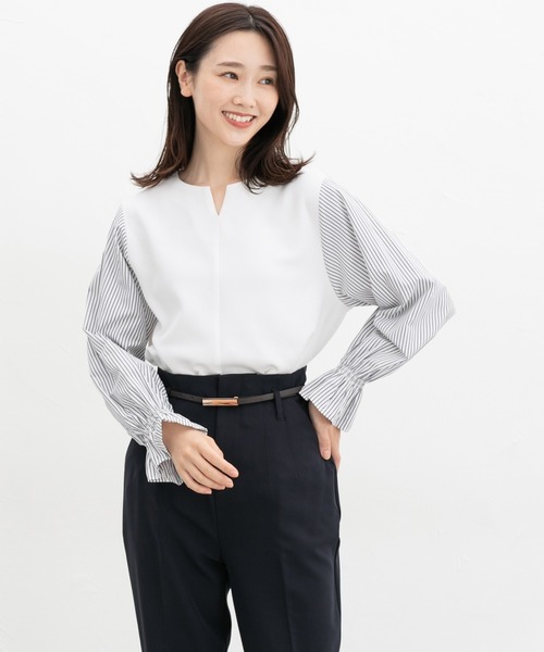 Honeys（ハニーズ）の「キーネックトップス（Tシャツ/カットソー・レディース・ブラック/ネイビー/キャメル/アイボリー・S/M/L/LL/3L）」の6枚目の写真