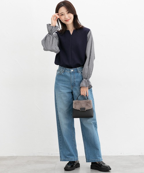 Honeys（ハニーズ）の「キーネックトップス（Tシャツ/カットソー・レディース・ブラック/ネイビー/キャメル/アイボリー・S/M/L/LL/3L）」の11枚目の写真