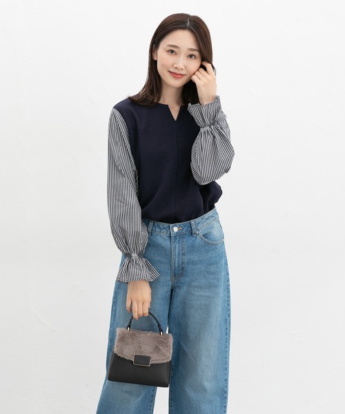 Honeys（ハニーズ）の「キーネックトップス（Tシャツ/カットソー・レディース・ブラック/ネイビー/キャメル/アイボリー・S/M/L/LL/3L）」の13枚目の写真