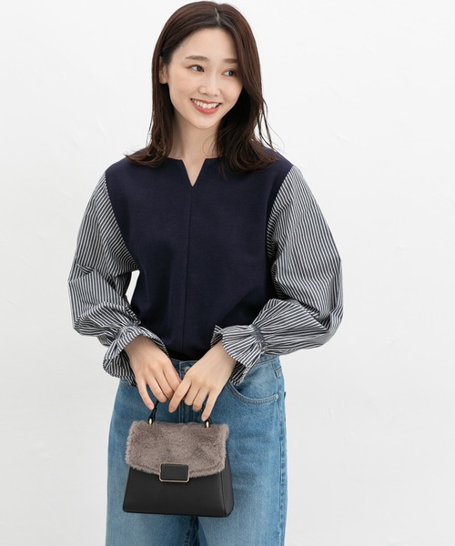 Honeys（ハニーズ）の「キーネックトップス（Tシャツ/カットソー・レディース・ブラック/ネイビー/キャメル/アイボリー・S/M/L/LL/3L）」の14枚目の写真